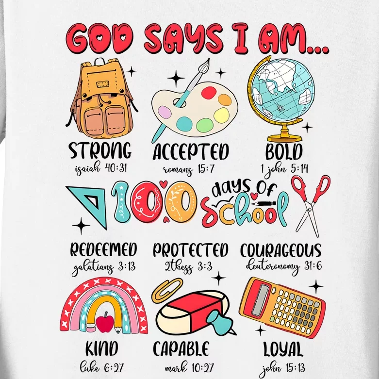 God Says I Am 100 Days Of School Kids Long Sleeve Shirt