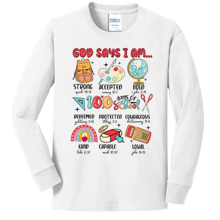 God Says I Am 100 Days Of School Kids Long Sleeve Shirt