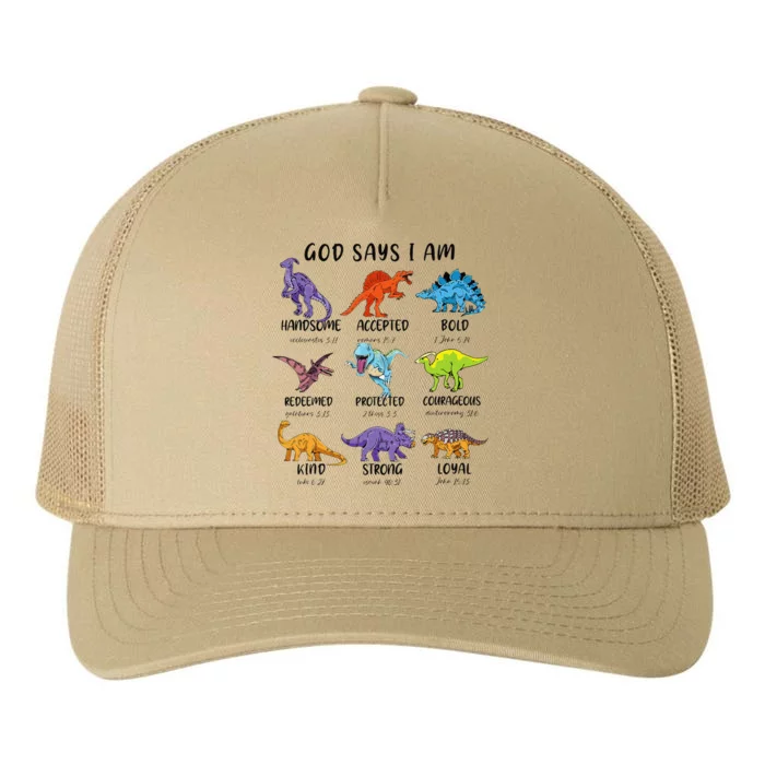 God Says I Am Funny Dinosaur Bible Verse Christian Yupoong Adult 5-Panel Trucker Hat