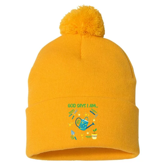 God Says I Am Gardening Lover Women Christian Pom Pom 12in Knit Beanie