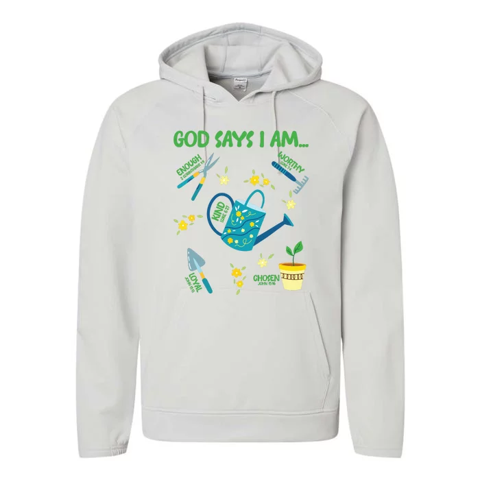 God Says I Am Gardening Lover Women Christian Performance Fleece Hoodie