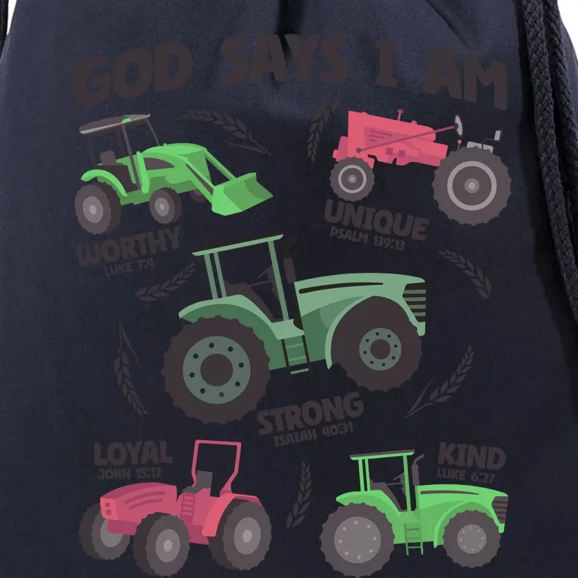 God Says I Am Tractor Lover Christian Drawstring Bag