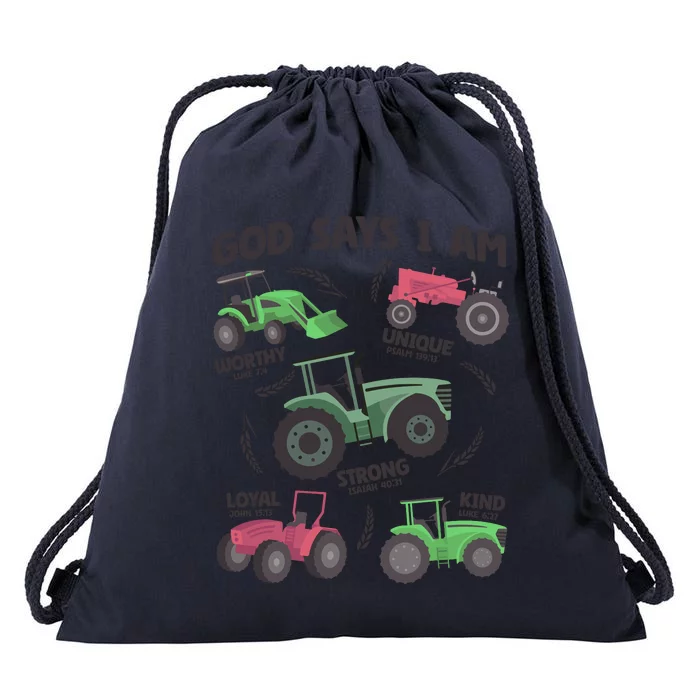 God Says I Am Tractor Lover Christian Drawstring Bag