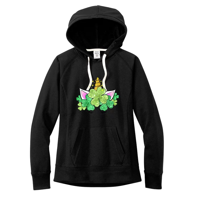 Green Shamrocks Irish Cute Unicorn Girl St Patrick's Day Women's Fleece Hoodie