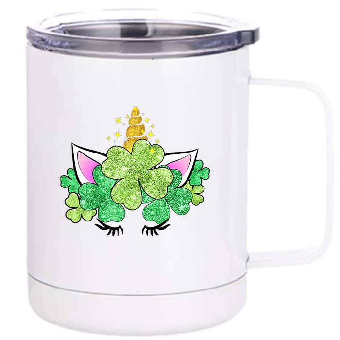 Green Shamrocks Irish Cute Unicorn Girl St Patrick's Day Front & Back 12oz Stainless Steel Tumbler Cup