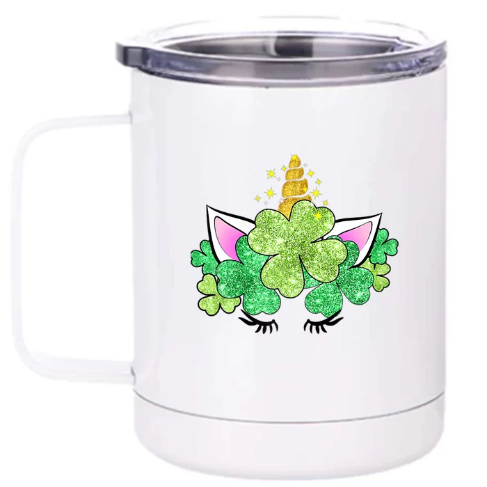 Green Shamrocks Irish Cute Unicorn Girl St Patrick's Day Front & Back 12oz Stainless Steel Tumbler Cup