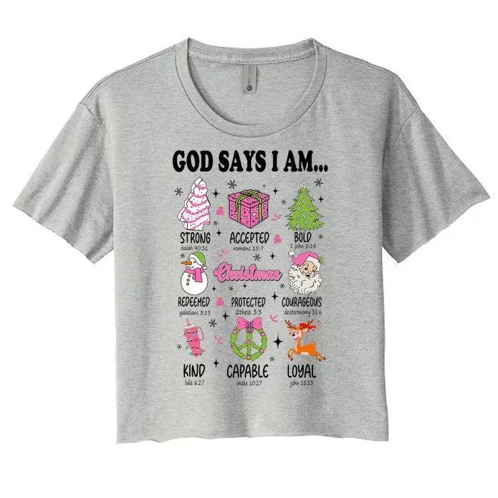 God Says I Am Christmas Bible Verses Christian Religious Women's Crop Top Tee