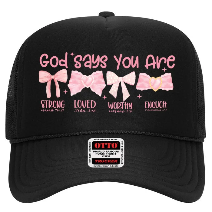 God Says I Am Coquette High Crown Mesh Trucker Hat