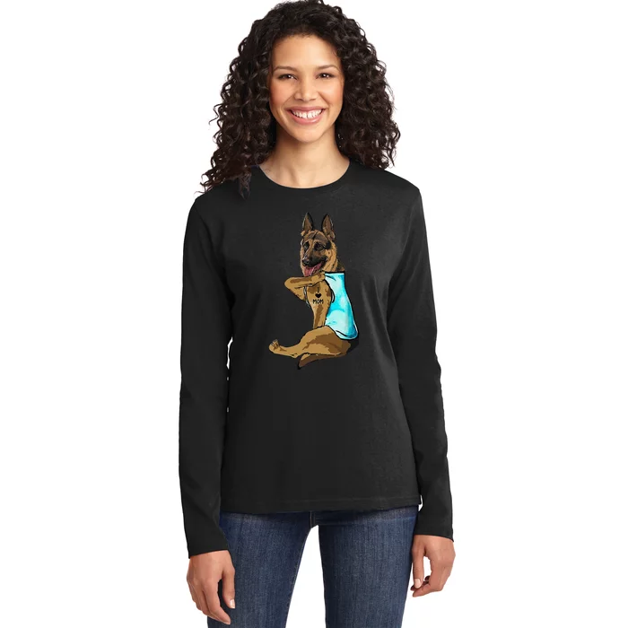 German Shepherd I Love Mom Tattoo Ladies Long Sleeve Shirt