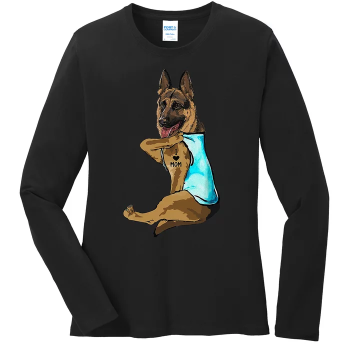 German Shepherd I Love Mom Tattoo Ladies Long Sleeve Shirt