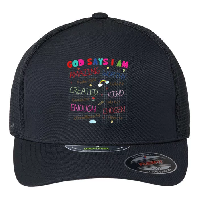 God Says I Am C.R.A.Y.O.N Drawing Bible Christian Flexfit Unipanel Trucker Cap