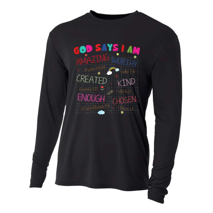 God Says I Am C.R.A.Y.O.N Drawing Bible Christian Cooling Performance Long Sleeve Crew