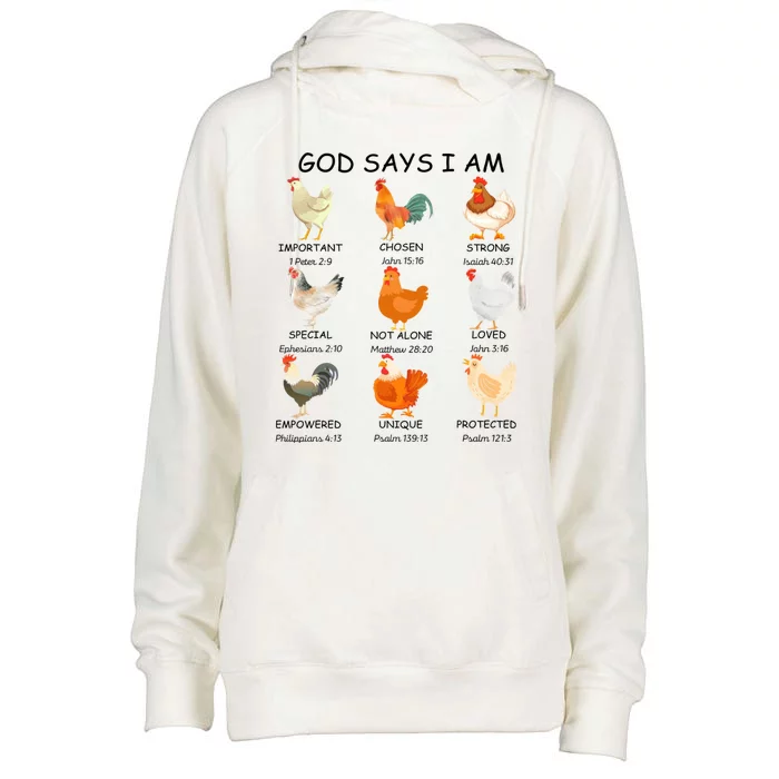 God Says I Am Chicken Christian Bible Funny Farm Chicken Womens Funnel Neck Pullover Hood