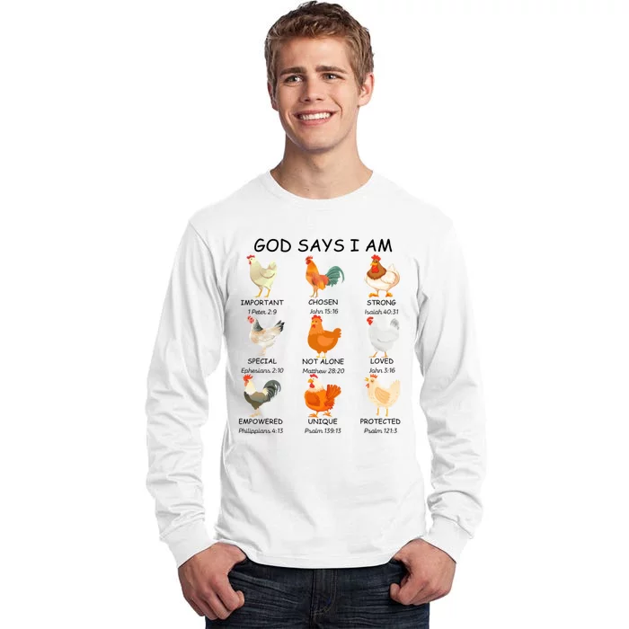 God Says I Am Chicken Christian Bible Funny Farm Chicken Tall Long Sleeve T-Shirt