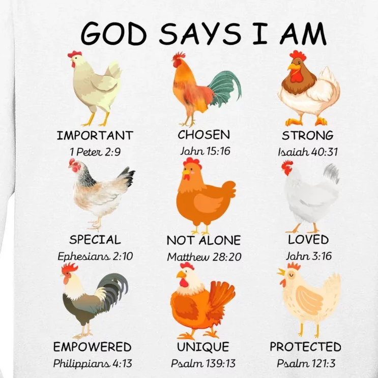 God Says I Am Chicken Christian Bible Funny Farm Chicken Tall Long Sleeve T-Shirt