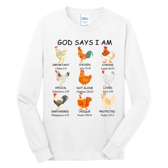 God Says I Am Chicken Christian Bible Funny Farm Chicken Tall Long Sleeve T-Shirt