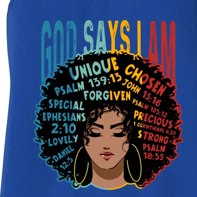 Gods Say I Am Melanin Afro Black History Month Gift Women's Racerback Tank