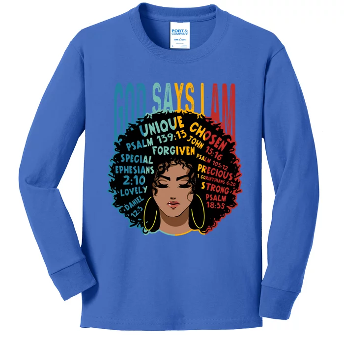 Gods Say I Am Melanin Afro Black History Month Gift Kids Long Sleeve Shirt