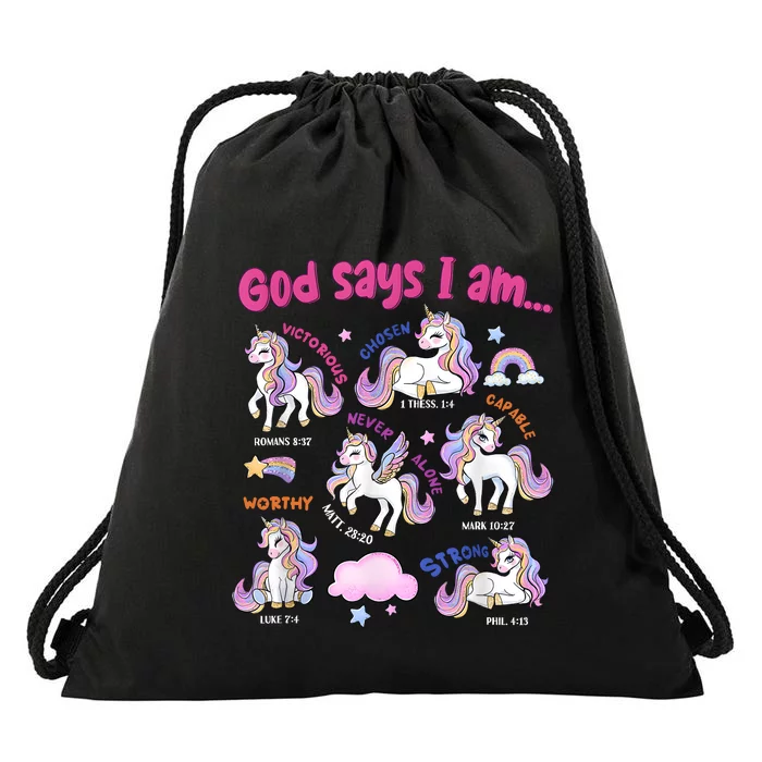 God Says I Am Cute Unicorn Bible Verse Drawstring Bag