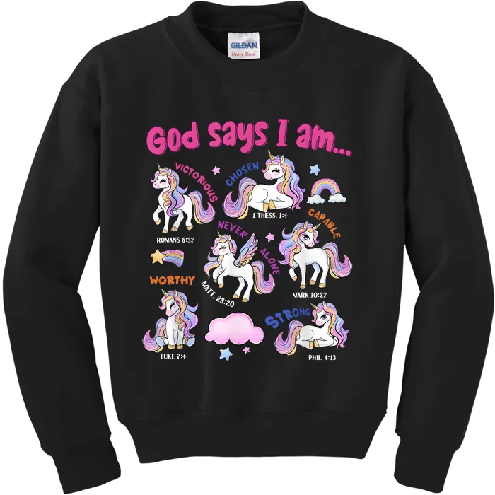 God Says I Am Cute Unicorn Bible Verse Kids Sweatshirt