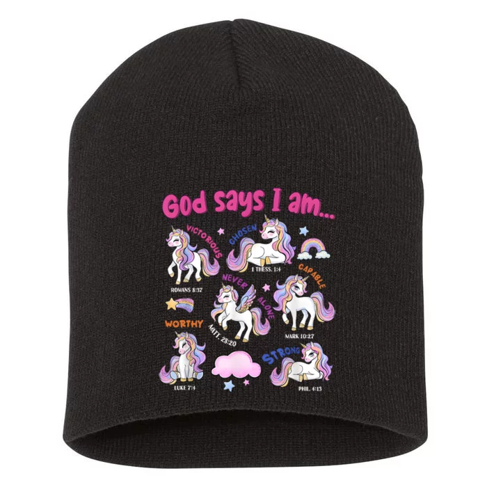 God Says I Am Cute Unicorn Bible Verse Short Acrylic Beanie