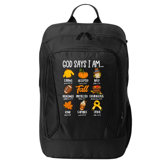 God Says I Am Fall Vibes Autumn Christian City Backpack