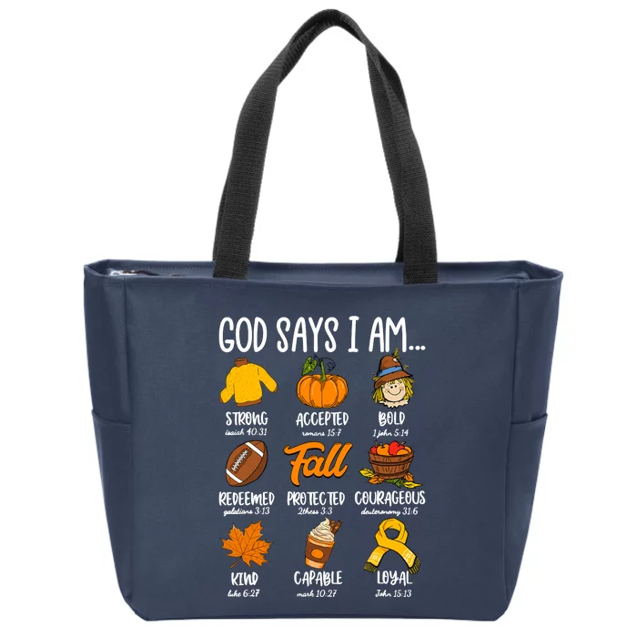 God Says I Am Fall Vibes Autumn Christian Zip Tote Bag