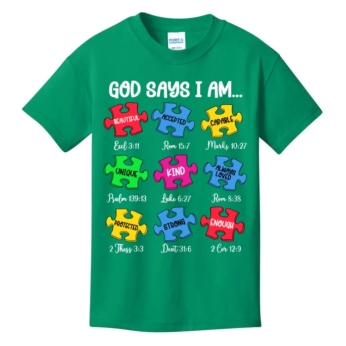 God Says I Am Bible Verses Christian Autism Awareness Puzzle Kids T-Shirt