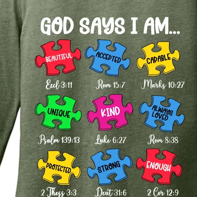 God Says I Am Bible Verses Christian Autism Awareness Puzzle Womens CVC Long Sleeve Shirt