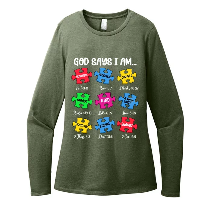 God Says I Am Bible Verses Christian Autism Awareness Puzzle Womens CVC Long Sleeve Shirt