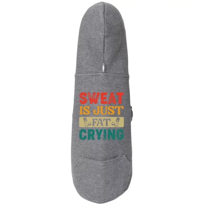 Gym Sweat Is Just Fat Crying Retro Vintage Workout Gift Doggie 3-End Fleece Hoodie