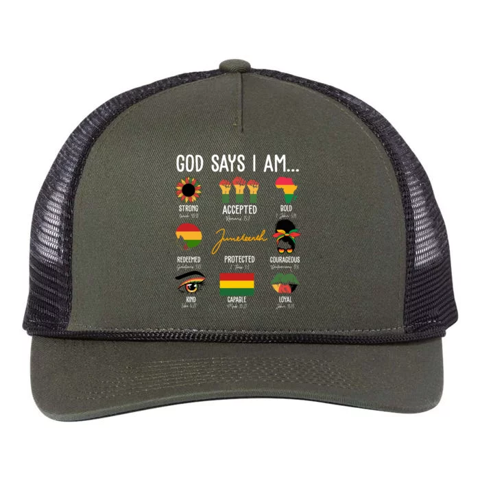 God Says I Am Celebrating Black Freedom 1865 Juneteenth Retro Rope Trucker Hat Cap