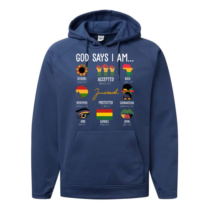 God Says I Am Celebrating Black Freedom 1865 Juneteenth Performance Fleece Hoodie