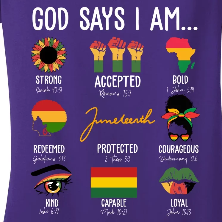 God Says I Am Celebrating Black Freedom 1865 Juneteenth Women's V-Neck T-Shirt