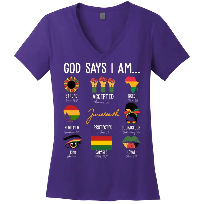 God Says I Am Celebrating Black Freedom 1865 Juneteenth Women's V-Neck T-Shirt