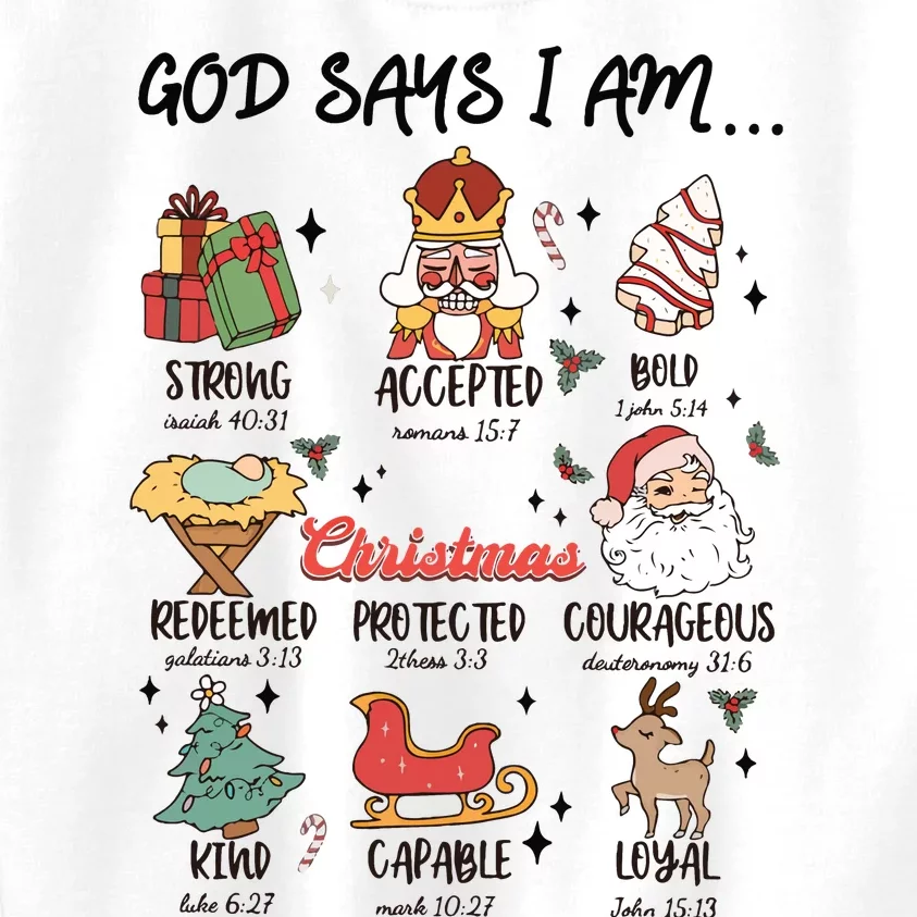 God Says I Am Christmas Bible Verse Turkey God Jesus Kids Sweatshirt