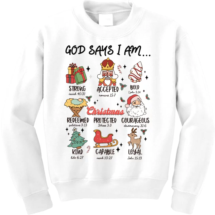 God Says I Am Christmas Bible Verse Turkey God Jesus Kids Sweatshirt