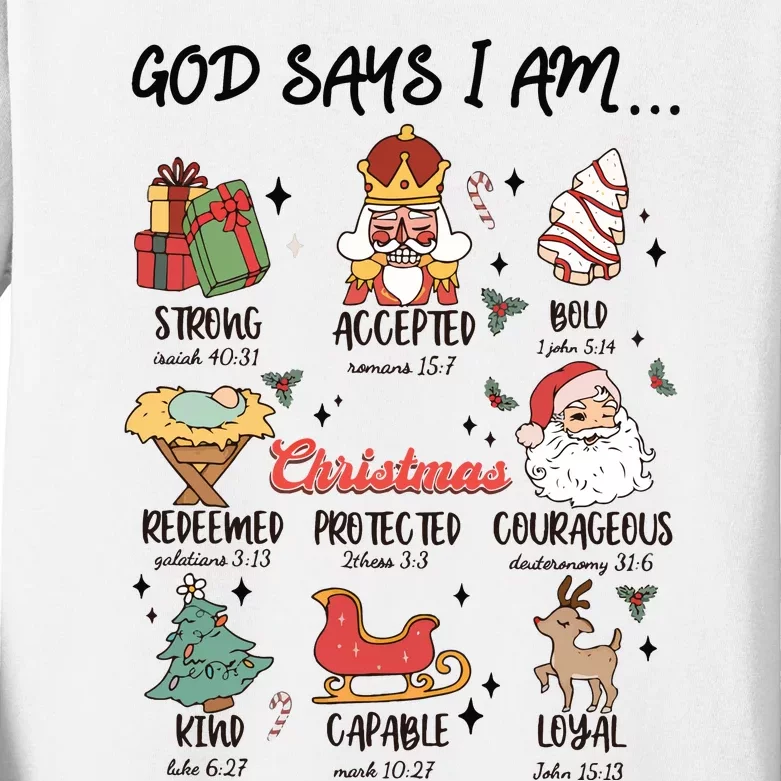 God Says I Am Christmas Bible Verse Turkey God Jesus Kids Long Sleeve Shirt