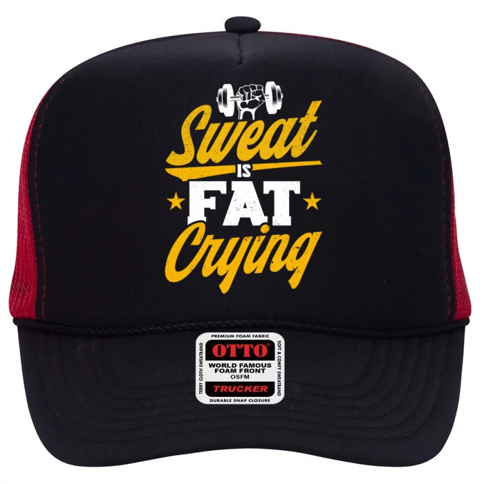 Gym Sweat Is Fat Crying Workout Vintage Weightlifting Gift High Crown Mesh Trucker Hat