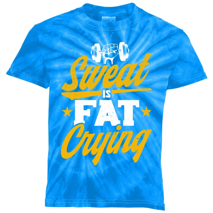 Gym Sweat Is Fat Crying Workout Vintage Weightlifting Gift Kids Tie-Dye T-Shirt