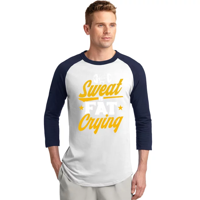 Gym Sweat Is Fat Crying Workout Vintage Weightlifting Gift Baseball Sleeve Shirt