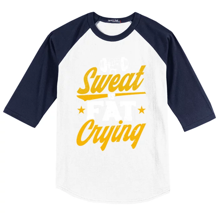 Gym Sweat Is Fat Crying Workout Vintage Weightlifting Gift Baseball Sleeve Shirt