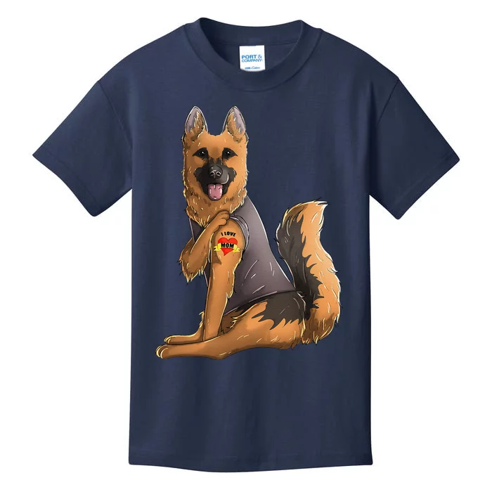 German Shepherd I Love Mom Tattoo Dog Mothers Day Kids T-Shirt