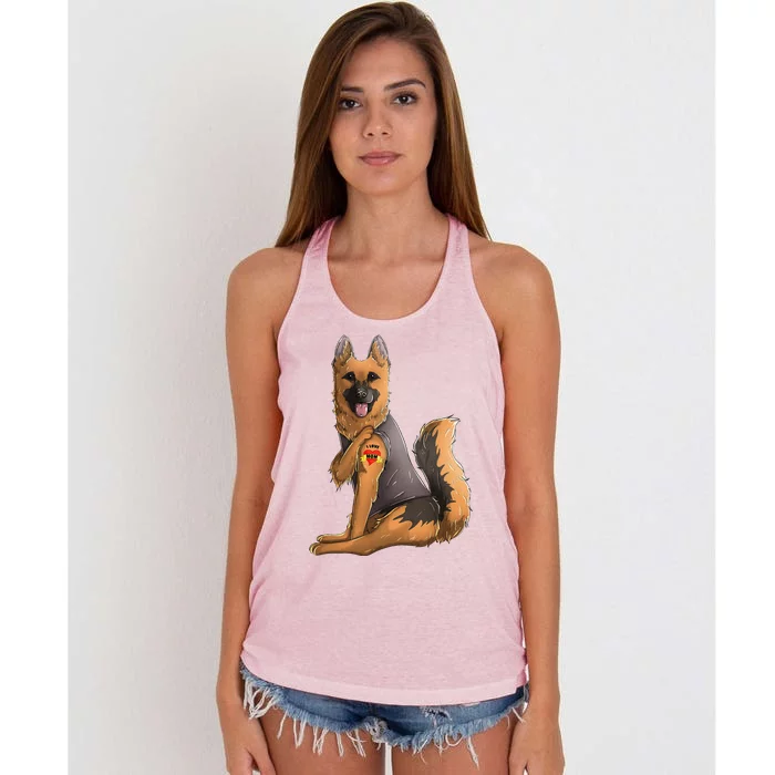 German Shepherd I Love Mom Tattoo Dog Mothers Day Women's Knotted Racerback Tank