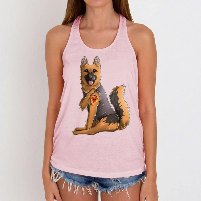 German Shepherd I Love Mom Tattoo Dog Mothers Day Women's Knotted Racerback Tank