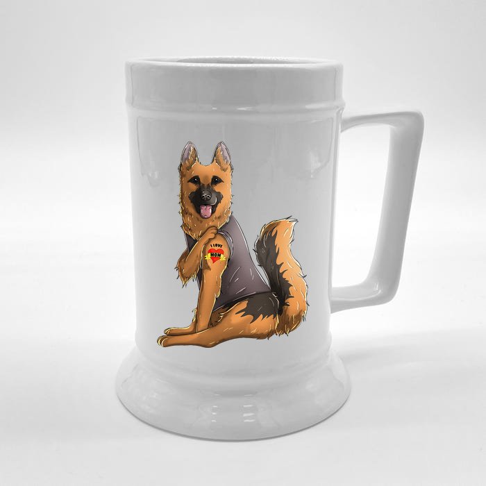 German Shepherd I Love Mom Tattoo Dog Mothers Day Front & Back Beer Stein