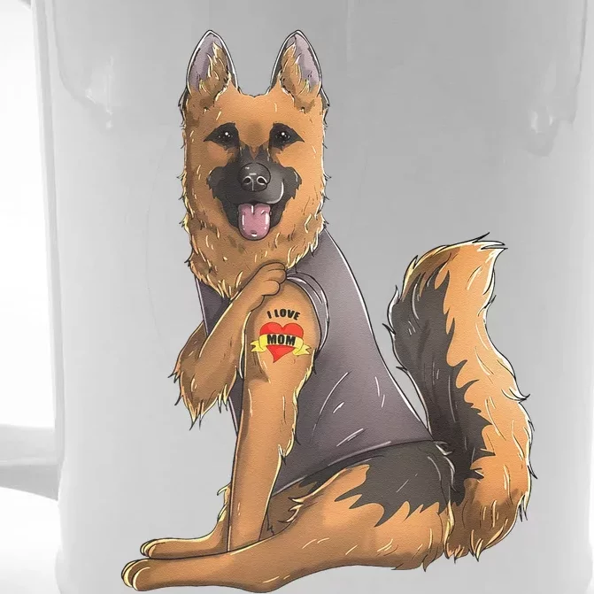 German Shepherd I Love Mom Tattoo Dog Mothers Day Front & Back Beer Stein