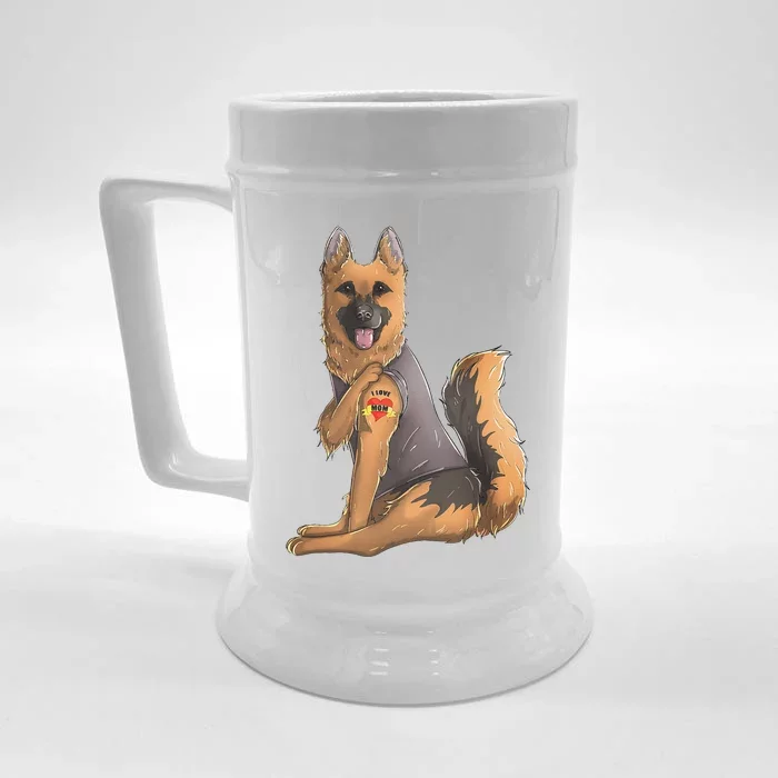 German Shepherd I Love Mom Tattoo Dog Mothers Day Front & Back Beer Stein