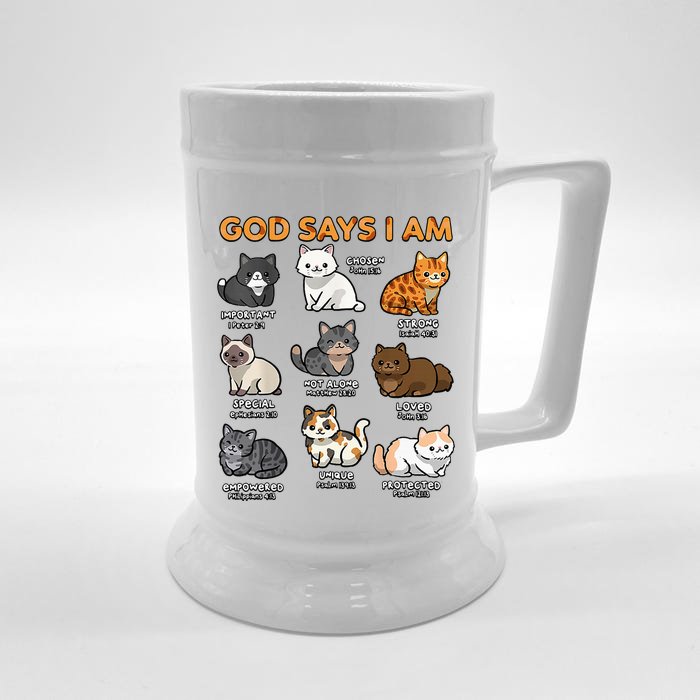 God Says I Am Cat Cute Cats Lover Bible Verse Christian Front & Back Beer Stein