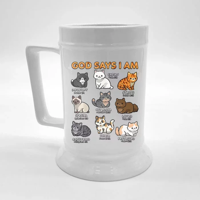 God Says I Am Cat Cute Cats Lover Bible Verse Christian Front & Back Beer Stein